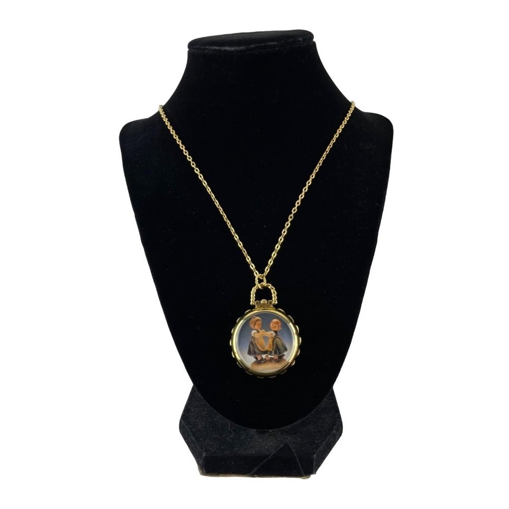 M. J. Hummel Gold Tone Watch Necklace "Spring Dance" With Girls Dancing